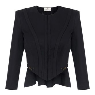 Elisabetta Franchi Gabardine jas met juweel-horsebits - Dames - Jassen - Zwart - Maat: 2XL Gabardine