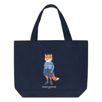Maison Kitsuné Tassen, Heren, Blauw, ONE Size, Katoen, Cotton Canvas Tote Bag