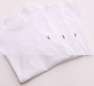 AllSaints Brace - Confezione da 3 T-shirt in cotone pettinato bianche-Bianco