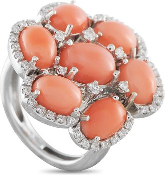 Zydo 18K White Gold 0.50ct Diamond and Coral Ring ZD39-050526