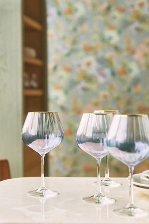 Anthropologie Waterfall 24k Gold Accent Red Wine Glasses, Set of 4