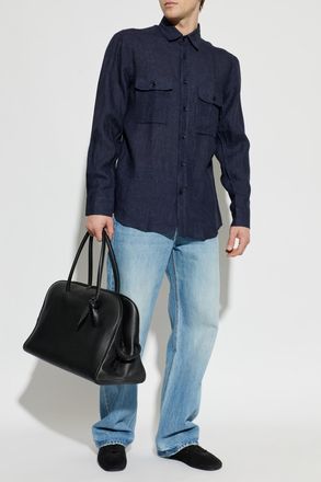 Brioni Linen Shirt, Mens, Navy Blue