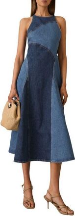 Reiss Wilder Colorblock Denim Panel Midi Dress in Indigo at Nordstrom, Size 6