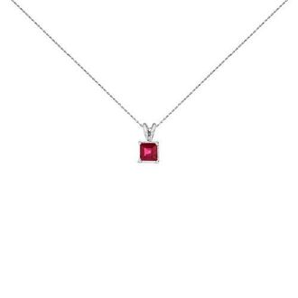 House of Brilliance 14K Gold 5x5 MM Square Shaped Gemstone Solitaire Pendant Necklace in Red Ruby | White at Nordstrom