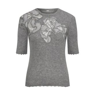 Ermanno Scervino Round-neck Knitwear, female, Gray, Size: M Short-sleeved Sweater
