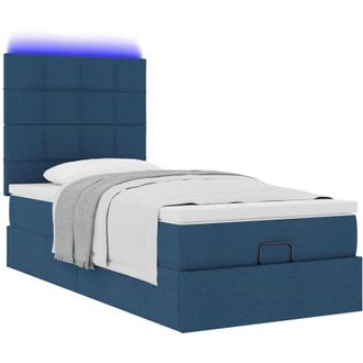 vidaXL Cama Otomana Con Colch&oacute;n Y Luces Led Azul 90x200 Cm Tela Vidaxl