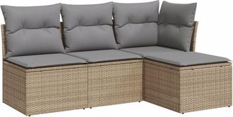 vidaXL Juego De Sof&aacute;s Jard&iacute;n Con Cojines 4 Pzas Rat&aacute;n Sint&eacute;tico Beige Vidaxl