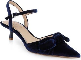 Badgley Mischka Ember Ankle Strap Pointed Toe Kitten Heel Pump in Navy Velvet at Nordstrom, Size 6.5