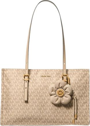 Michael Kors Zadie Medium Bedrukte Logotas - Dames - Schoudertassen - Beige - ONE Size - Polyester - Tassen