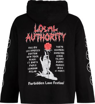 Local Authority Mens Cotton Hoodie With Maxi Print Black Jumpers Sweater