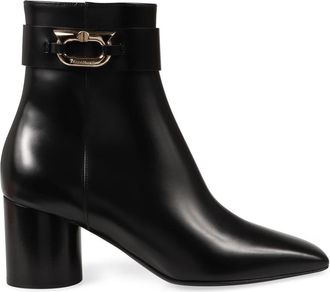 Ferragamo Placida Enkellaarsjes - Dames - Laarzen met Hak - Zwart - 38 EU - Leer - Schoenen