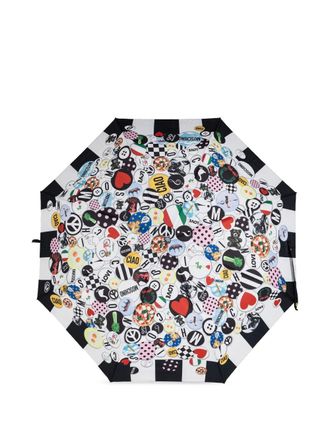 Moschino patterned-border printed umbrella - White