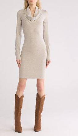 Go Couture Cowl Neck Long Sleeve Minidress in Marble Rib at Nordstrom Rack, Size X-Large