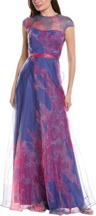 Rene Ruiz Cap Sleeve Sheer Overlay Floral Gown