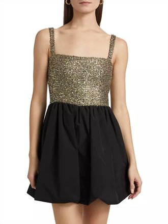 Amanda Uprichard Christine Tweed Bubble Mini Dress In Gold Black