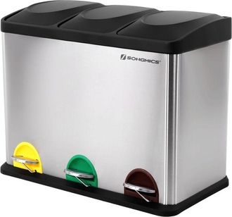 Songmics Songmics - Cubo de basura de acero inoxidable Basurero reciclaje Tres compartimientos Con penal