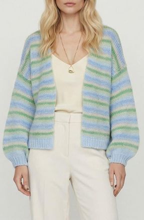 Vero Moda Maybe Stripe Open Front Cardigan in Fog Green Stripes Misteltoe/ca at Nordstrom, Size X-Large