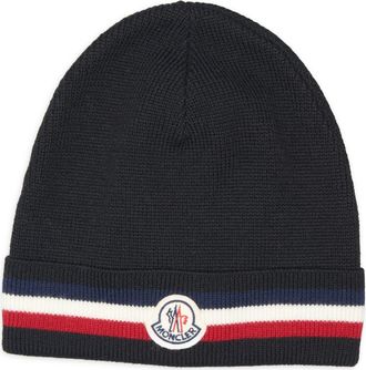 Moncler Tricolor Stripe Virgin Wool Beanie in Black at Nordstrom
