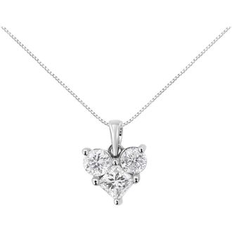 House of Brilliance 10K White Gold 1.0 Cttw and Princess-Cut Diamond Heart Shaped Pendant Necklace at Nordstrom