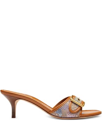 Coach Margot crystal signature jacquard sandals - women - Calf Leather/Fabric/Calf Leather/Calf Leather - 10 - Brown
