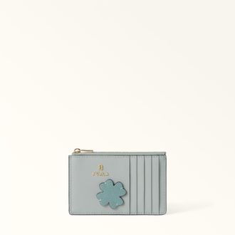 Furla Camelia Porta Carte Di Credito M Toni Nebbia Gray Blu Pelle Di Vitello Sidney + Applicazione Quadrifoglio Donna