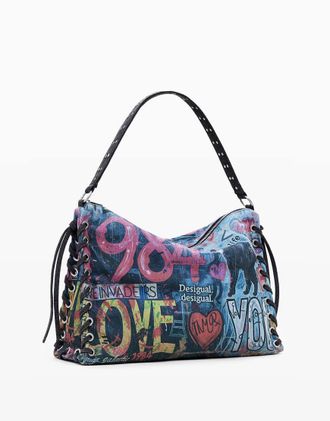 Desigual Borsa grande nera con graffiti-Multi