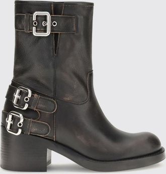 Chlo&eacute; Stivali biker Dakota in pelle invecchiata con tacco medio e cinturini