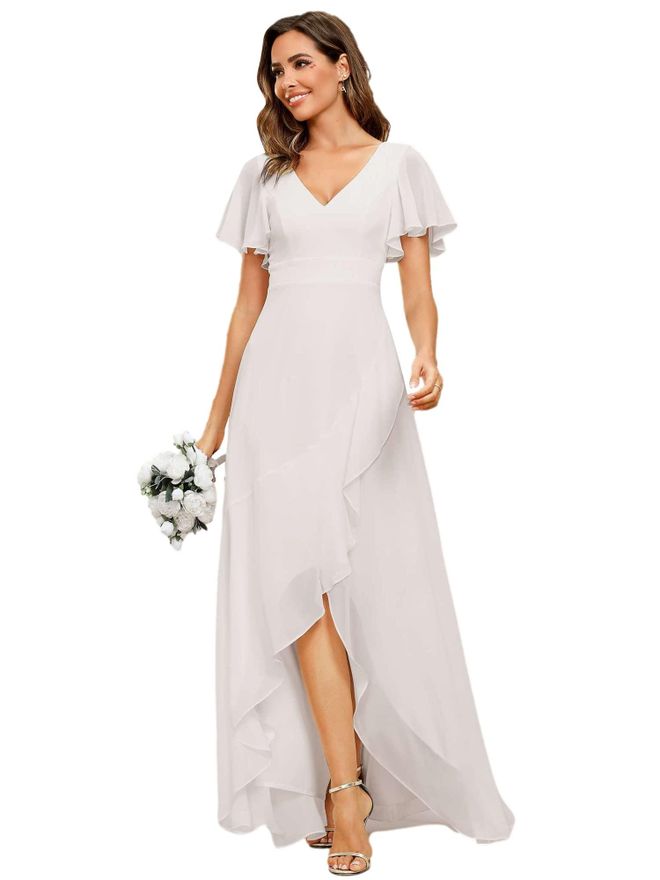Wedding Guest Chiffon Dress Chiffon Crew Neck A-Line Pleated Short Sleeve Dress – Perfect Wedding Guest Outfit For Women