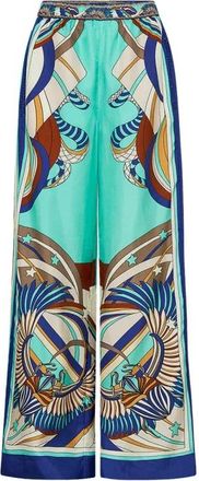 Camilla Blauwe Geometrische Wijde Zijden Broek - Dames - Wijde Broeken - Veelkleurig - M - Broeken