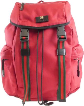 Gucci Red Color Canvas Backpack (Pre-Owned)