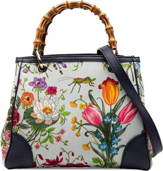 Gucci 2000-2015 Small Canvas Flora Bamboo Shopper satchel - Blu