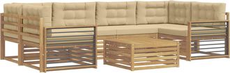 vidaXL Conjunto De Sof&aacute;s De Exterior 7 Uds. Y Beige Poli&eacute;ster Vidaxl