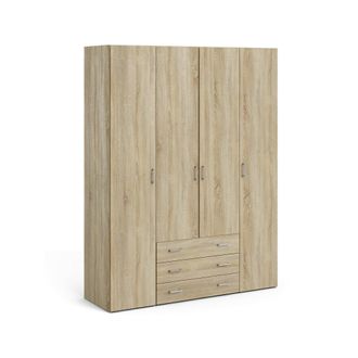 Dmora Armario Con Cuatro Puertas Y Tres Cajones, Color Roble, 154 X 59 X H200 Cm, Con Embalaje Reforzado - Dmora