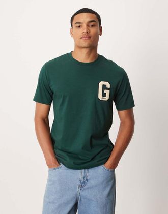 GANT T-shirt verde scuro con logo della G stile college