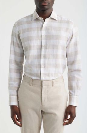 Eterna Modern Fit Cotton & Linen Easy-Iron Dress Shirt in Beige at Nordstrom, Size 15.5 - L