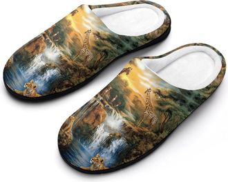 Generic Lions Leopard Giraffe Womens Cotton Slipper Comfortable Cozy Plush Slippers Anti-Skid Indoor House Closed Toe Shoes