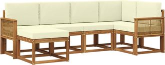 vidaXL Conjunto De Sof&aacute;s De Exterior 6 Uds. Natural Y Crema Poli&eacute;ster Vidaxl