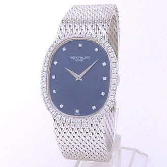Patek Philippe Pre-owned Patek Philippe Golden Ellipse Diamond Blue Dial Mens Watch 3748/9