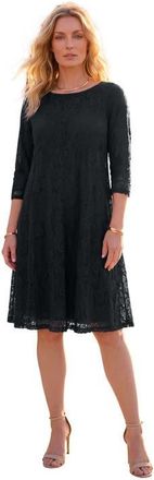 Roaman's Plus-Size 3/4 Sleeve Boatneck Lace Swing Dress in Black at Nordstrom, Size 40