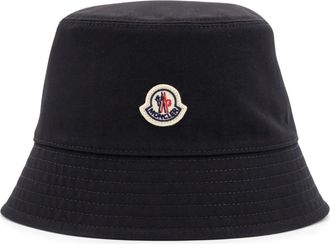 Moncler Gestikte Bucket Hat met Logopatch - Dames - Hoeden - Zwart - M - Katoen - Accessoires