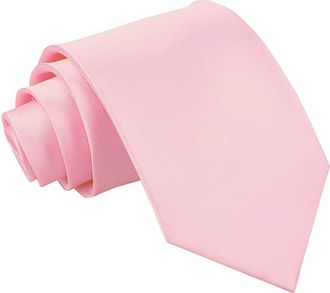 DQT Plain Glossy Satin Polyester Wedding Classic Neck Tie for Men in Baby Pink