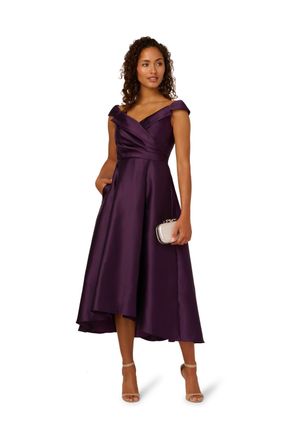 Adrianna Papell Womens Off Shoulder Midi Dress - Purple - Size 16 UK