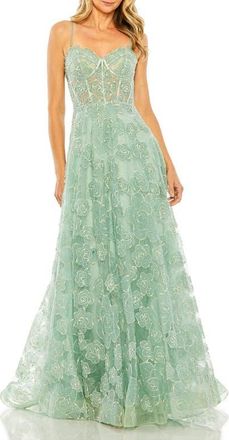 Mac Duggal Embroidered Sweetheart Floral Corset A Line Gown in Mint at Nordstrom, Size 10