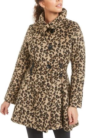 Madden Girl Juniors Drama Animal Print Coat with Skirt Brown Size Medium