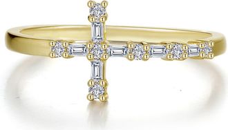 Lafonn Eden Baguette Lab Grown Diamond Cross Ring in Gold at Nordstrom, Size 7