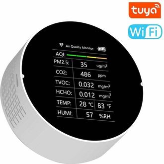 OEM Detector De Calidad Del Aire Tuya Wifi Multifuncional 7 En 1, Pm2.5, Tvoc, Co2, Hcho, Temperatura, Humedad, Aqi, Para Casa, Oficina, Coche (blanco)