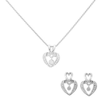 Orphelia Loreta WoMens 925 Sterling Silver Set: Chain-Pendant + Earrings - SET-7126 - One Size
