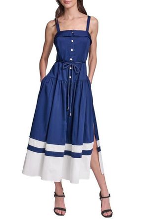 Karl Lagerfeld Contrast Border Midi Dress in Maritime/Soft White at Nordstrom, Size 14