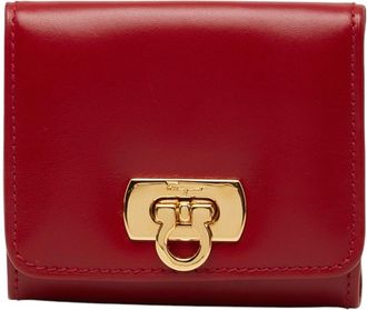 Ferragamo Gold Red Color Leather Coin Purse/Coin Case (Pre-Owned)