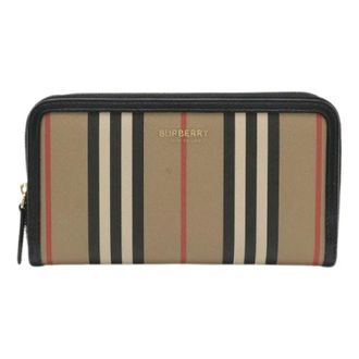 Burberry Pre-owned Wallets, female, Beige, Size: ONE SIZE Pre-owned Elmore Leather Long Zipper Wallet